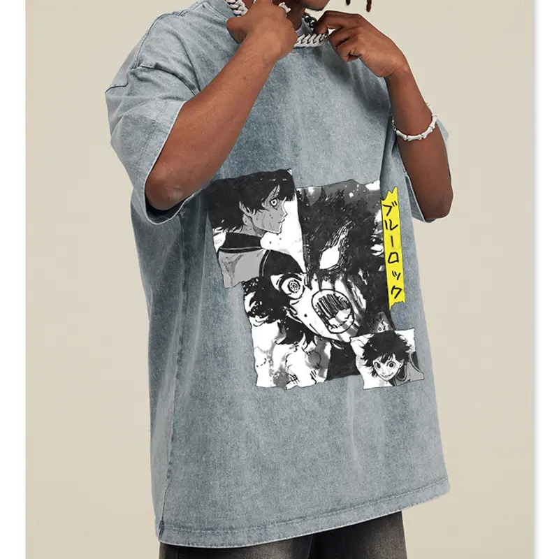 Blue Lock Isagi Yoichi Oversized Acid Washed Tee Print Graphic T-shirt Unisex Adults' Acid Wash 100% Cotton Casual Daily
