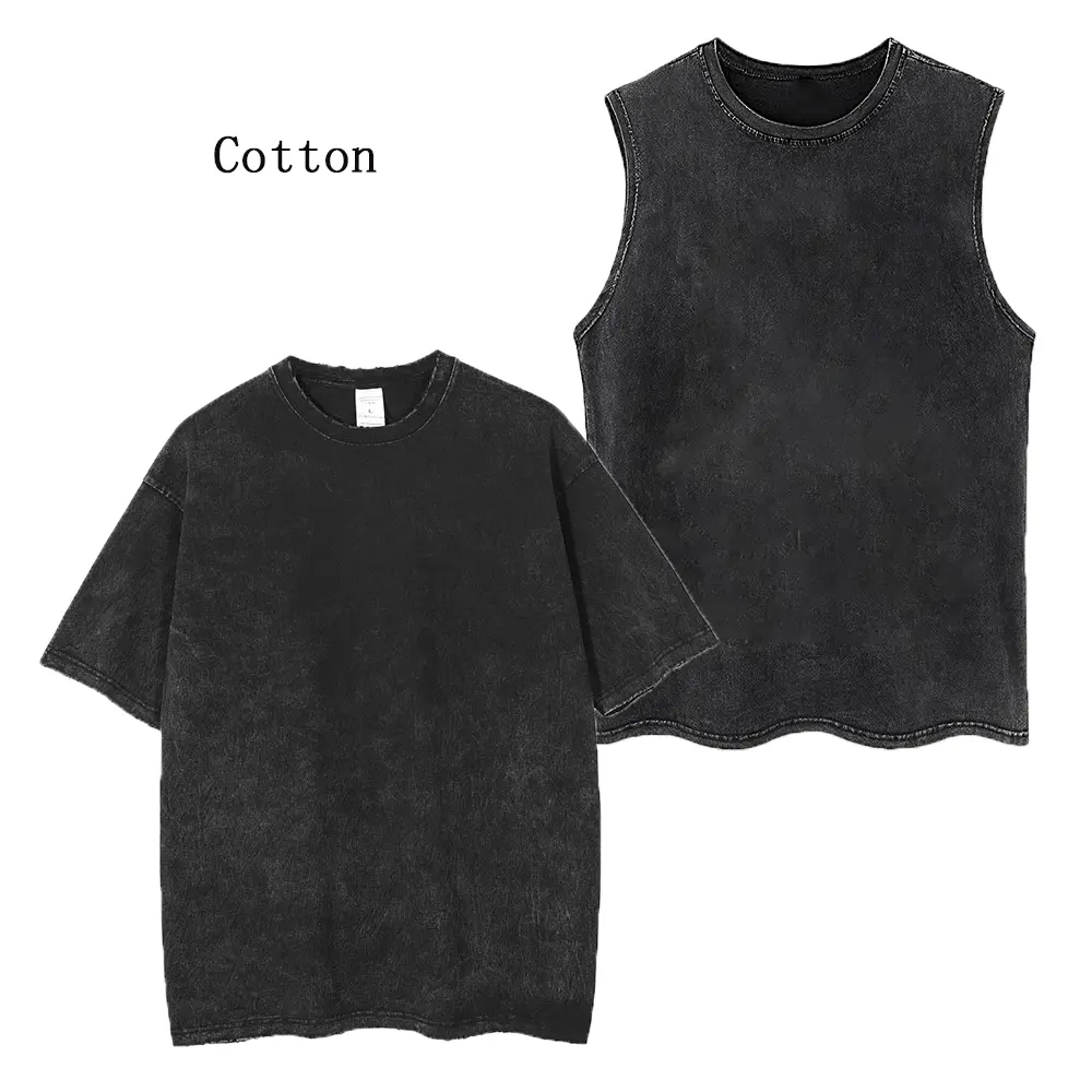 Men's and Women's Casual Short Sleeved Retro Washed Short-Sleeved Vest Sports Fitness T-shirt Loose Summer