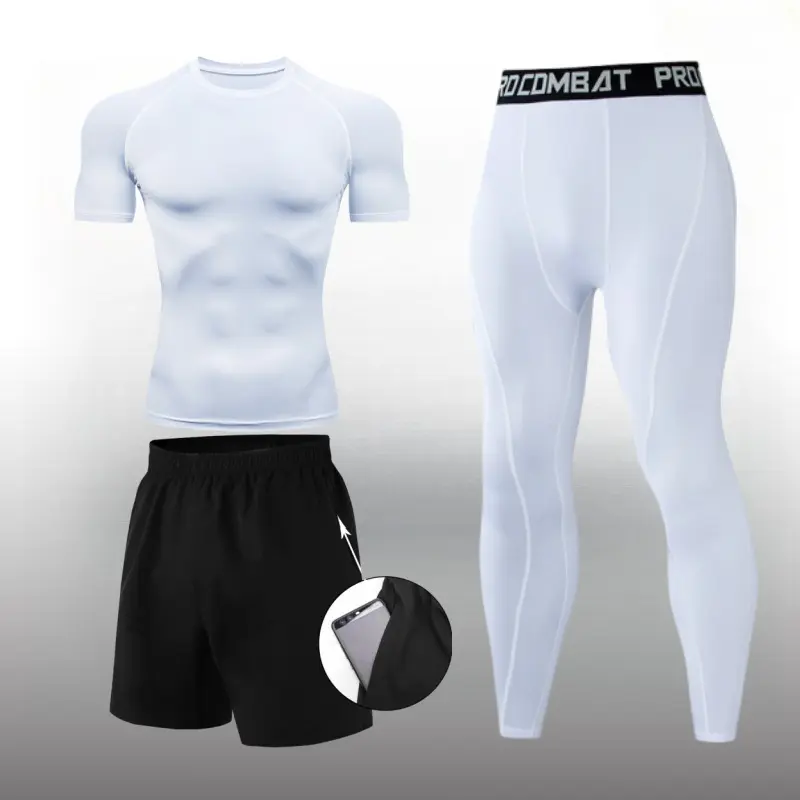 Men Compression Workout Set 3 PCS Workout Clothes Outfit Fitness Apparel Gym Outdoor Running  Clothes for Gym