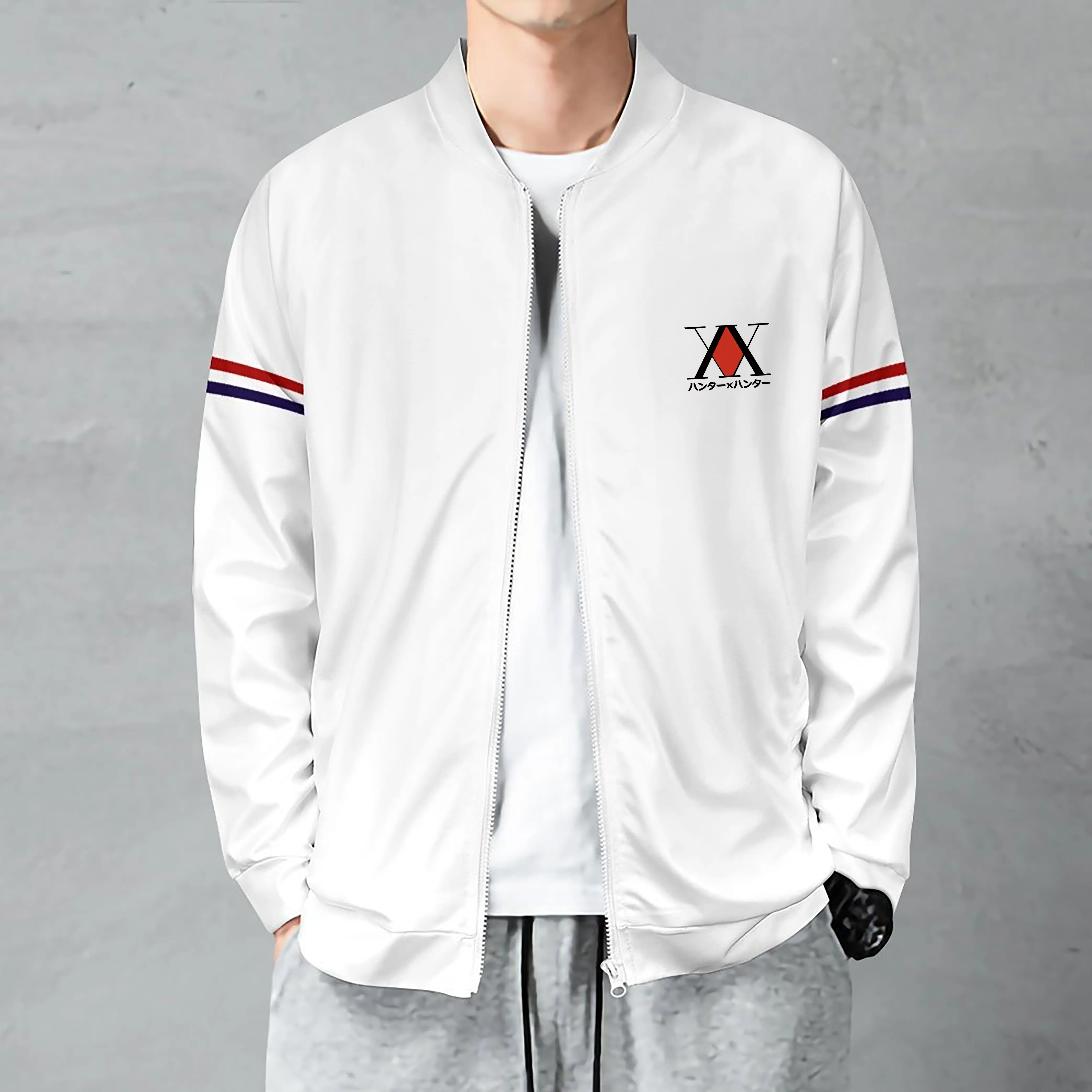 Hunter X Hunter Anime Baseball Jacket for Men Manga Casual Zip Up Sweatshirts Preppy Style Jacket Coat Streetwear Autumn Winter