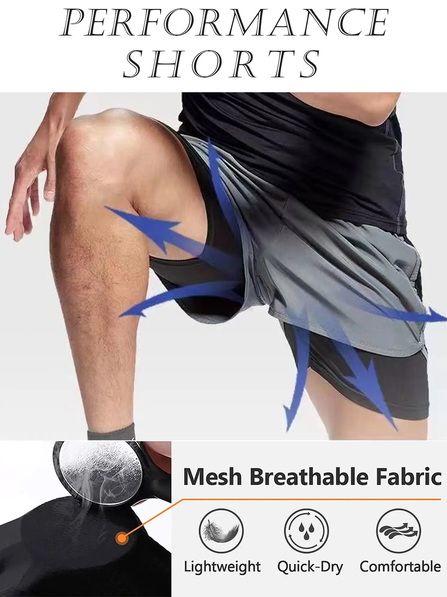 3PCS Men's Gym Shorts Fitness Summer 2-in-1 Performance Shorts for Men Running Workout Sports Shorts Pants Lined with Pocket