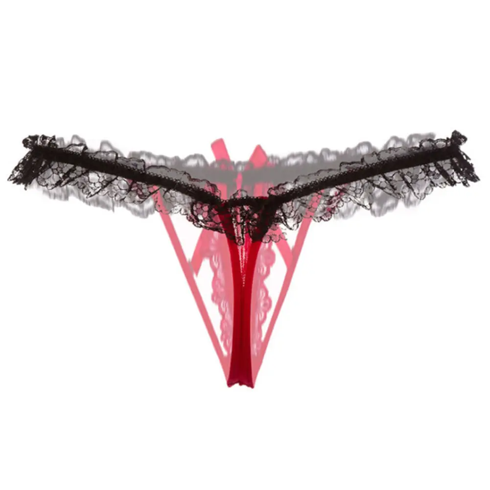 Newest Sexy Crotchless Faux Pearl Lace Bowknot Women Thongs Briefs Panties G-String Hot Sale Transparent Knickers For honeymoon