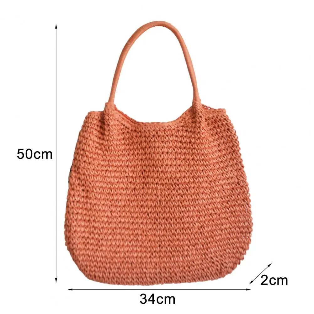 Women Straw Crochet Bag with Colored Beads Aesthetic Straw Bag Large Capacity Knitted Tote Handbag Ladies Daily Handbag