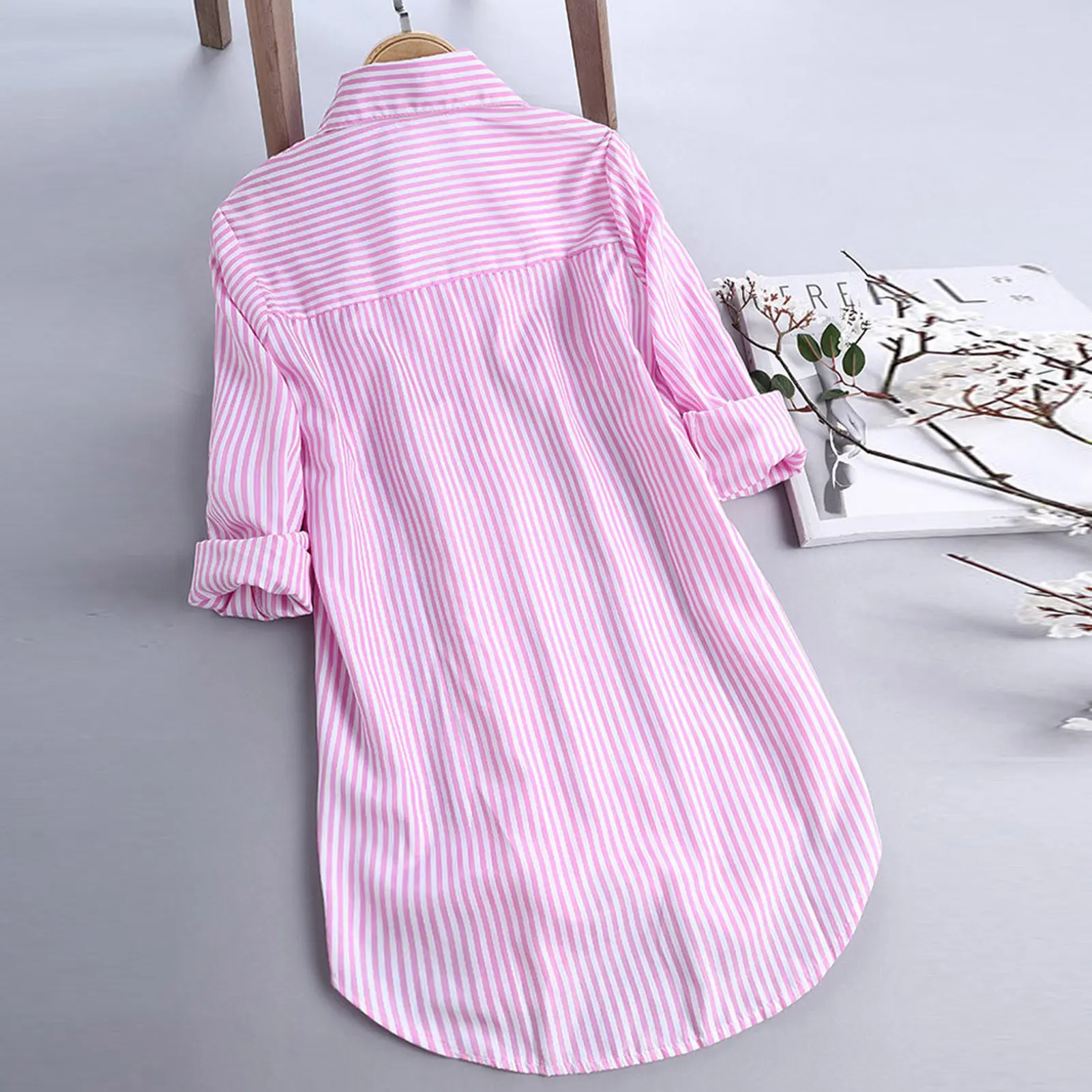 Plus Size Women Tunic Shirts Stripe Blouse Spring Autumn Ladies Large Size Button V Neck Long Sleeve Shirt Blouse Blusas 5xl
