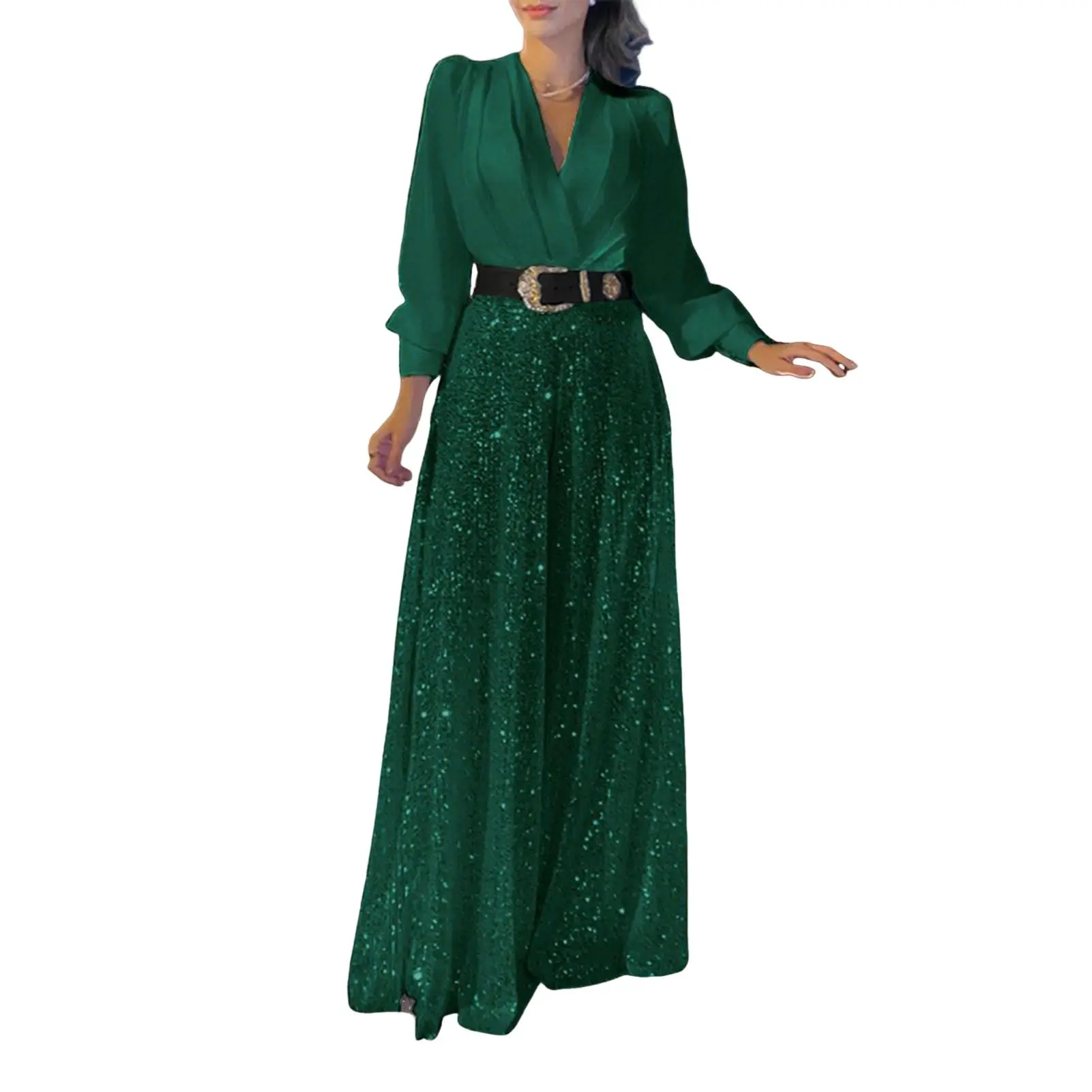 Elegant Women's Jumpsuits 2025 Autumn Long Sleeve Print Belt Office Lady Jumpsuit Spring Casual Playsuits
