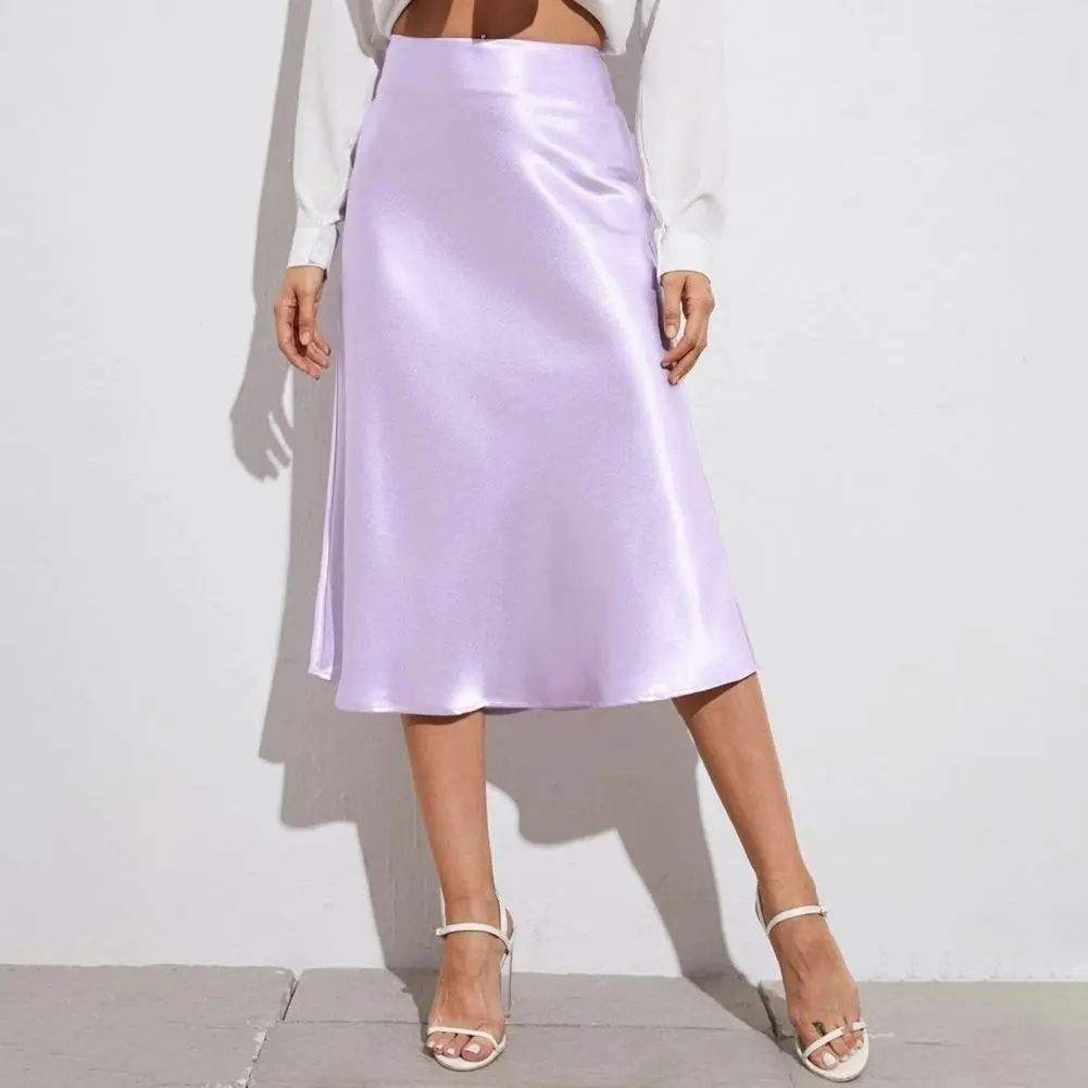 Women Satin Skirts Korean Style Champagne Office High Waist A-line Skort Fashion Elegant Pencil Skirt Silk Like