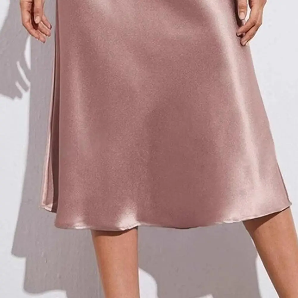 Women Satin Skirts Korean Style Champagne Office High Waist A-line Skort Fashion Elegant Pencil Skirt Silk Like