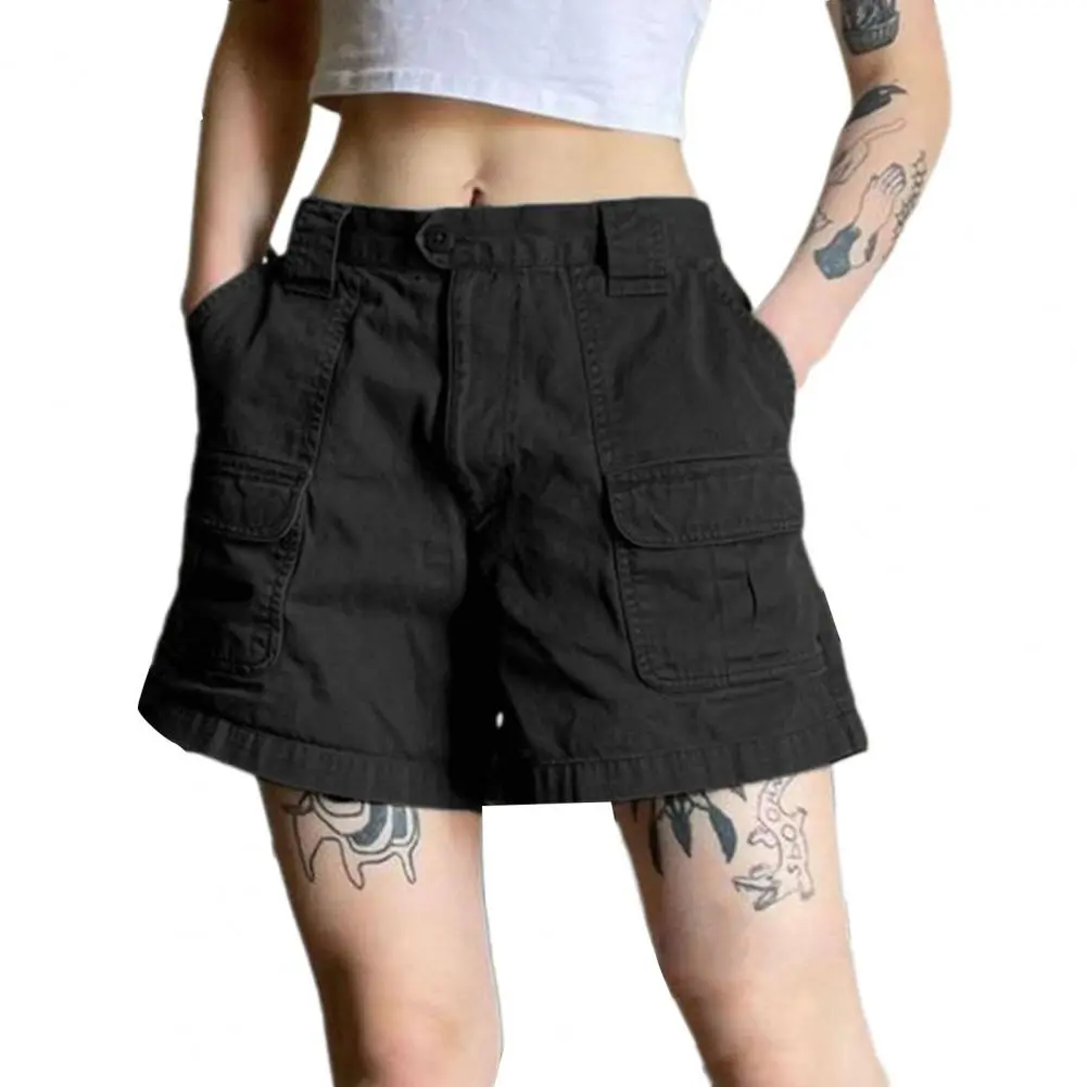 2024 Fashion Women Vintage Elastic Cargo Shorts Summer Casual Solid short overalls pants with Pockets for Nightclub Streetwear