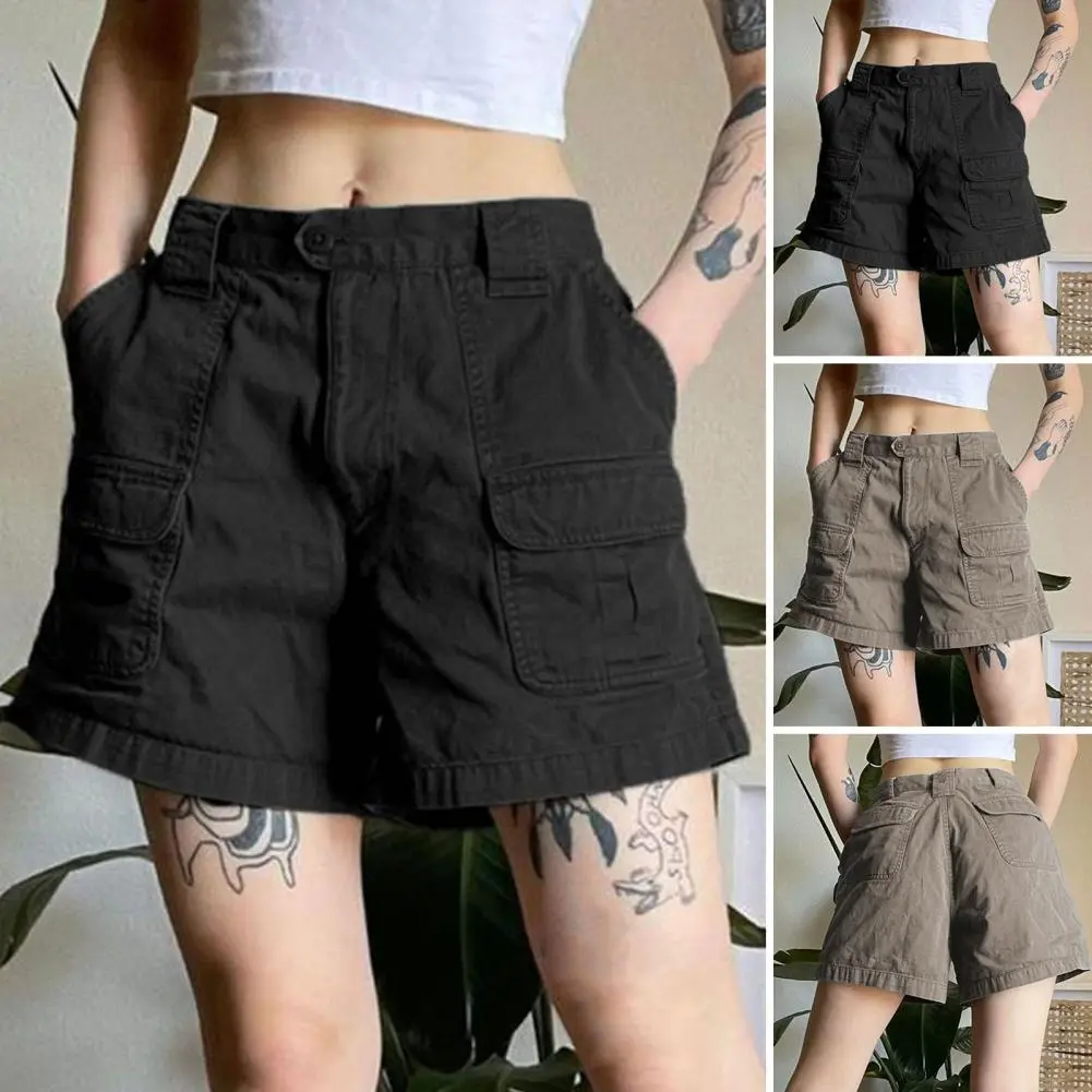 2024 Fashion Women Vintage Elastic Cargo Shorts Summer Casual Solid short overalls pants with Pockets for Nightclub Streetwear