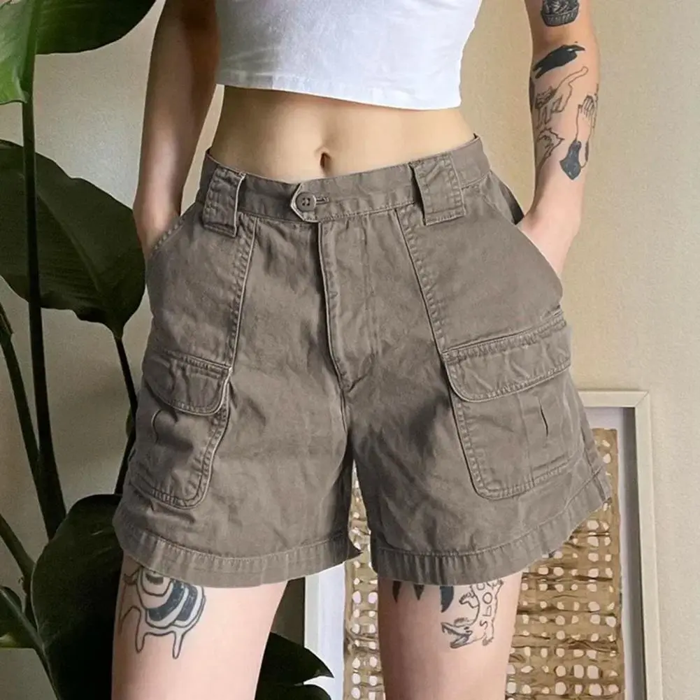 2024 Fashion Women Vintage Elastic Cargo Shorts Summer Casual Solid short overalls pants with Pockets for Nightclub Streetwear