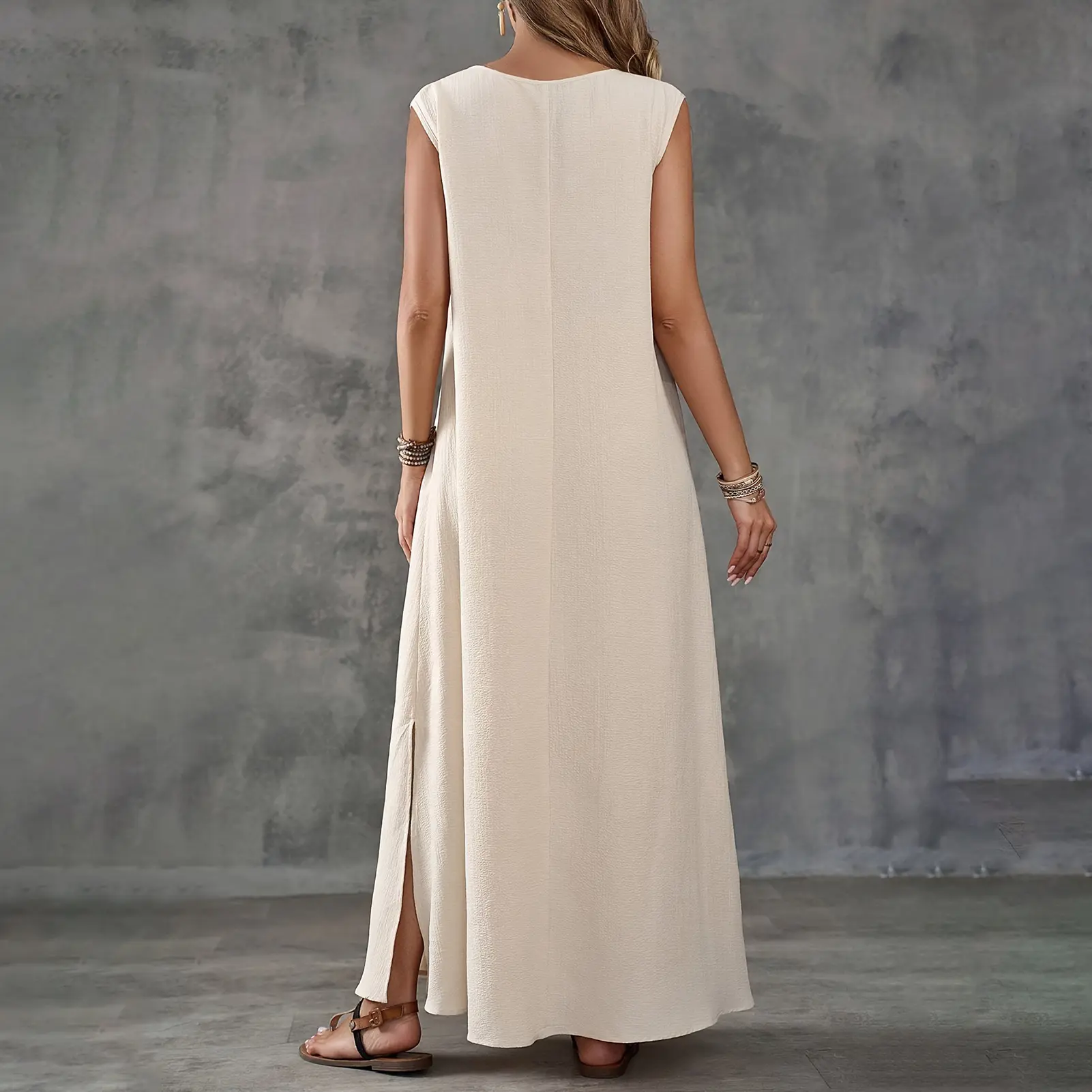 Plus size European Beach Dress Casual Tank Top Soft Material V-Neck Loose Style Medium Length Dress