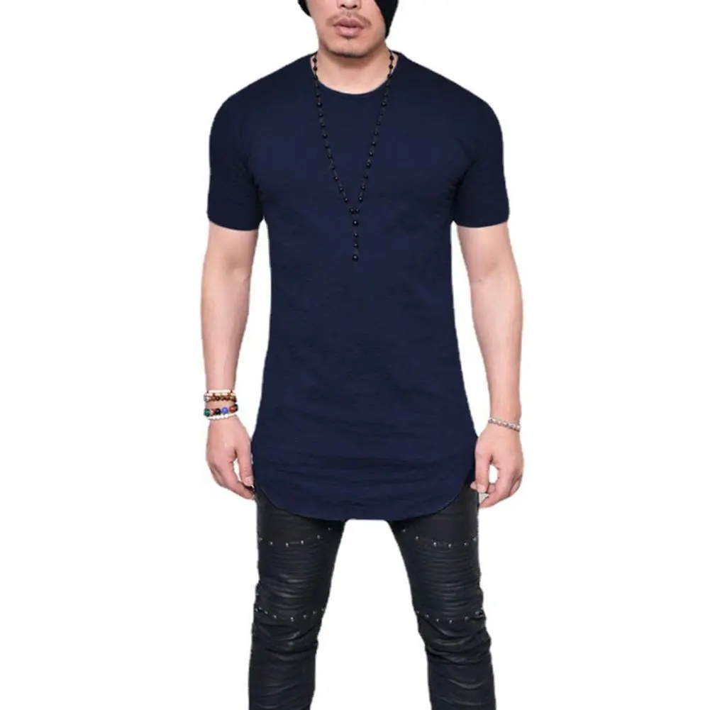 Trendy Men T-shirt Irregular Hem Men Summer T-shirt Slim Fit Crew Neck Men Summer T-shirt  Match Pants
