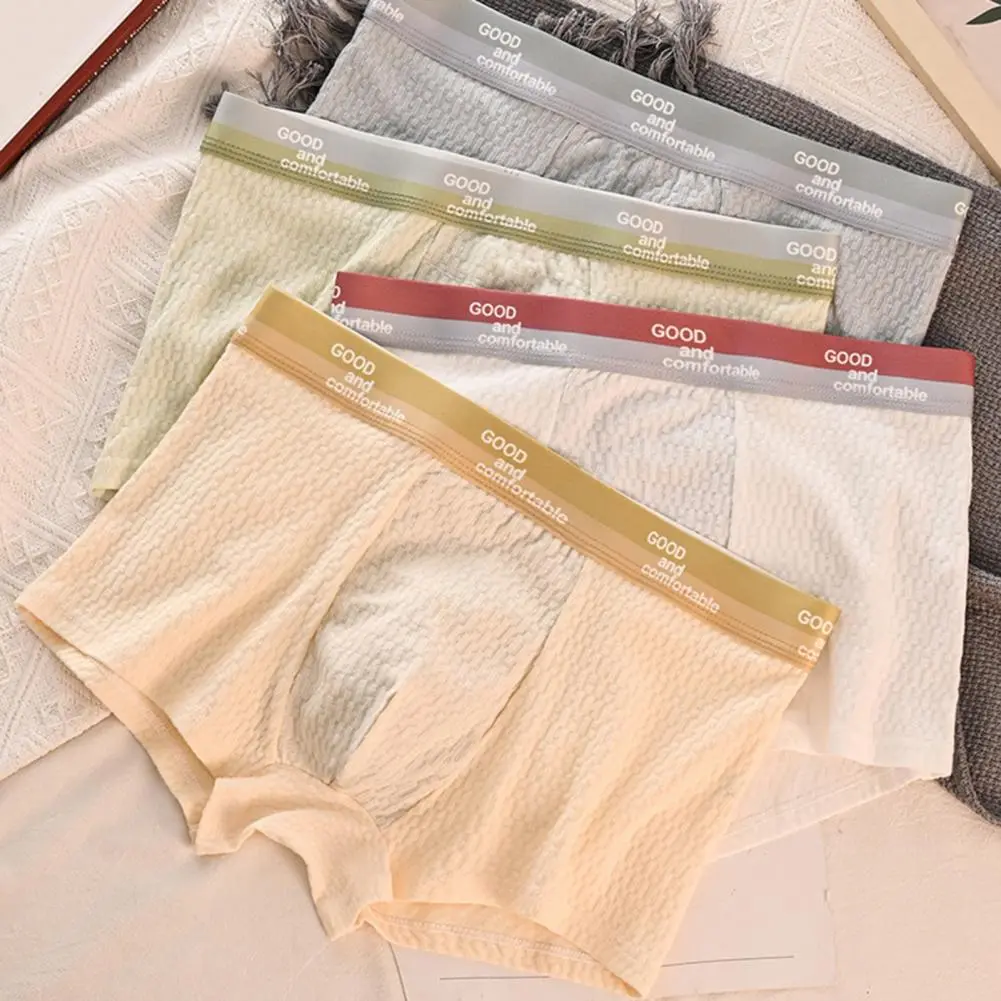 Men Boxer Underwear Letter Print Big U Breathable Crotch Men's Panties Trendy Underpants High Elastic Waist Boxers