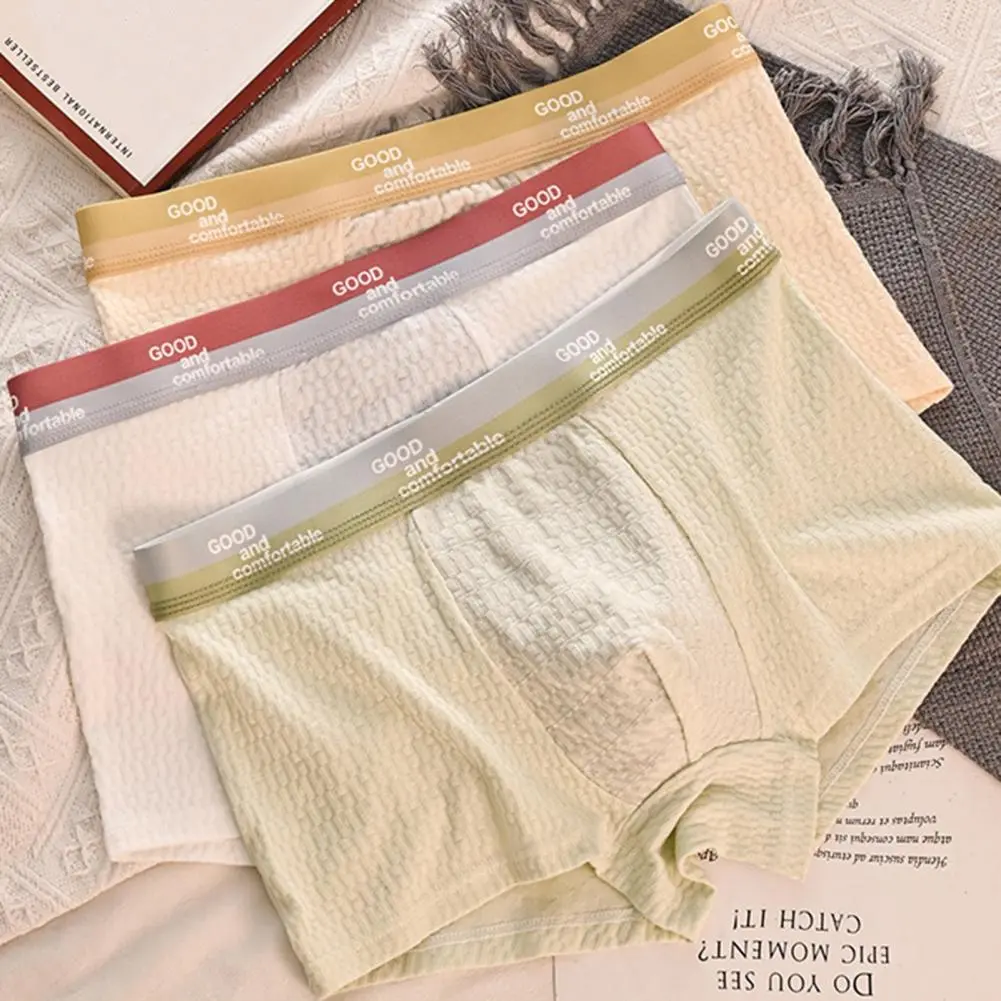 Men Boxer Underwear Letter Print Big U Breathable Crotch Men's Panties Trendy Underpants High Elastic Waist Boxers