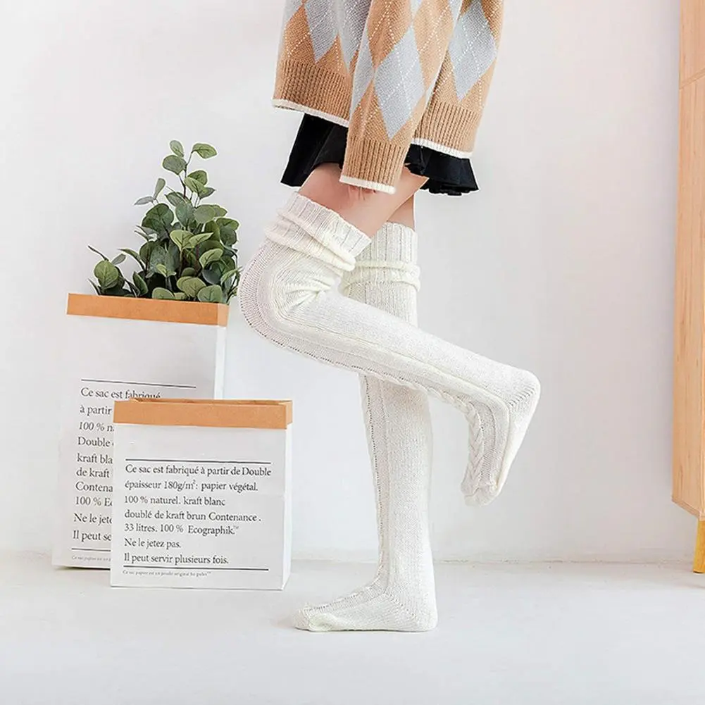 Women's Stockings Wool Foot Warmers Fashion Lady Stockings Cute Autumn Winter Solid Color Thigh-high Socks Acrylic Fibers