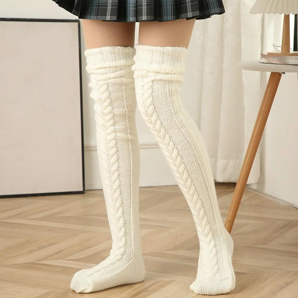 Women's Stockings Wool Foot Warmers Fashion Lady Stockings Cute Autumn Winter Solid Color Thigh-high Socks Acrylic Fibers
