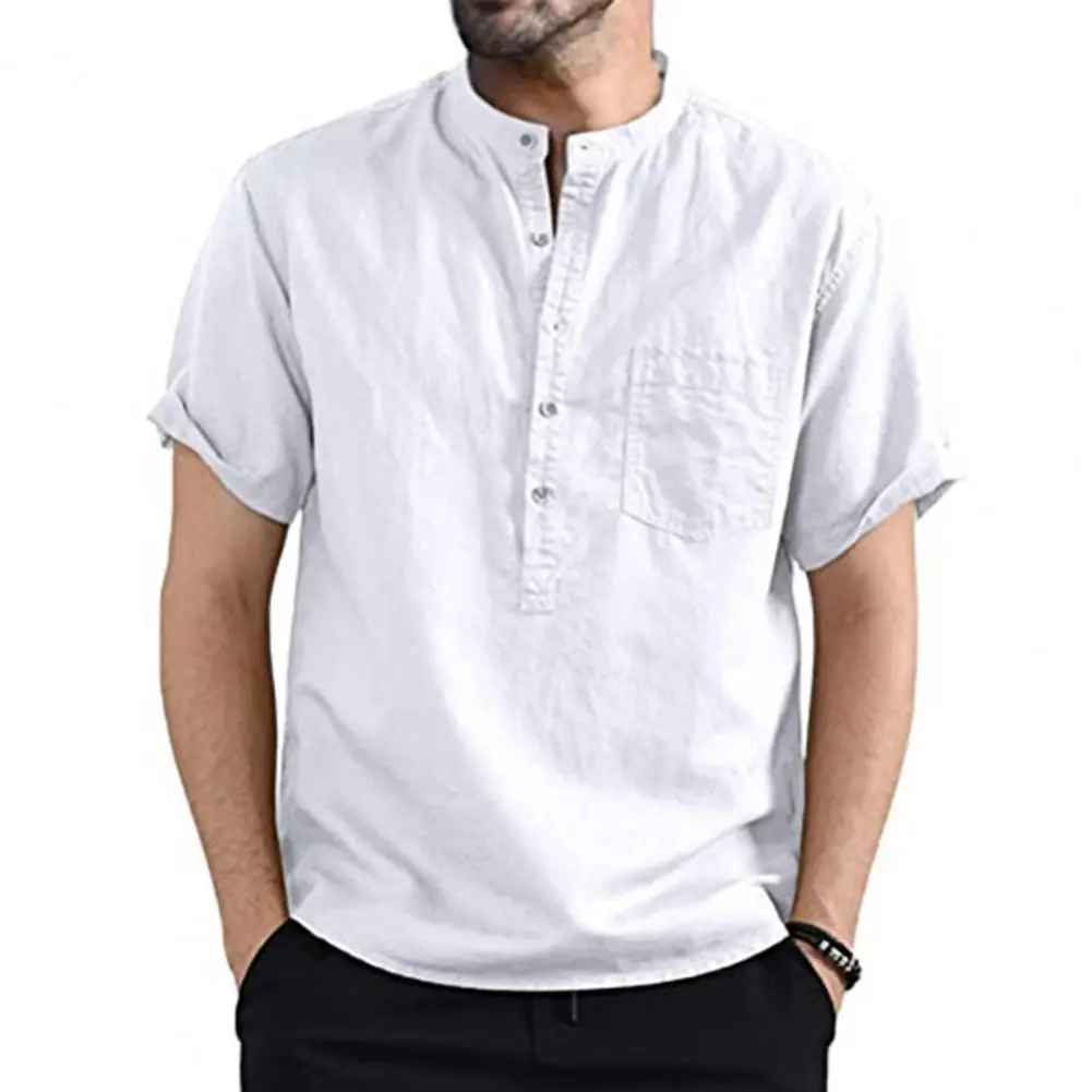 Men's Summer New Pure Cotton Hemp Button Short Sleeves Fashion Large Blouse Top 2021 New Fashion Shirts For Men Plus Size
