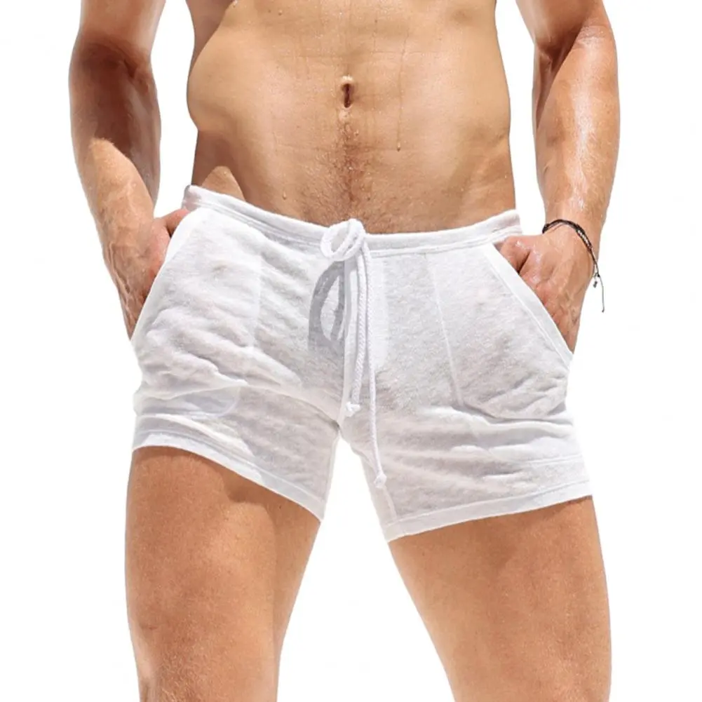 Drawstring Sexy Mens Swimwear White Swim Boxer Briefs Bikini Brazilian Cut Surf Trunks Swimsuits Underwear Beach Sports Shorts