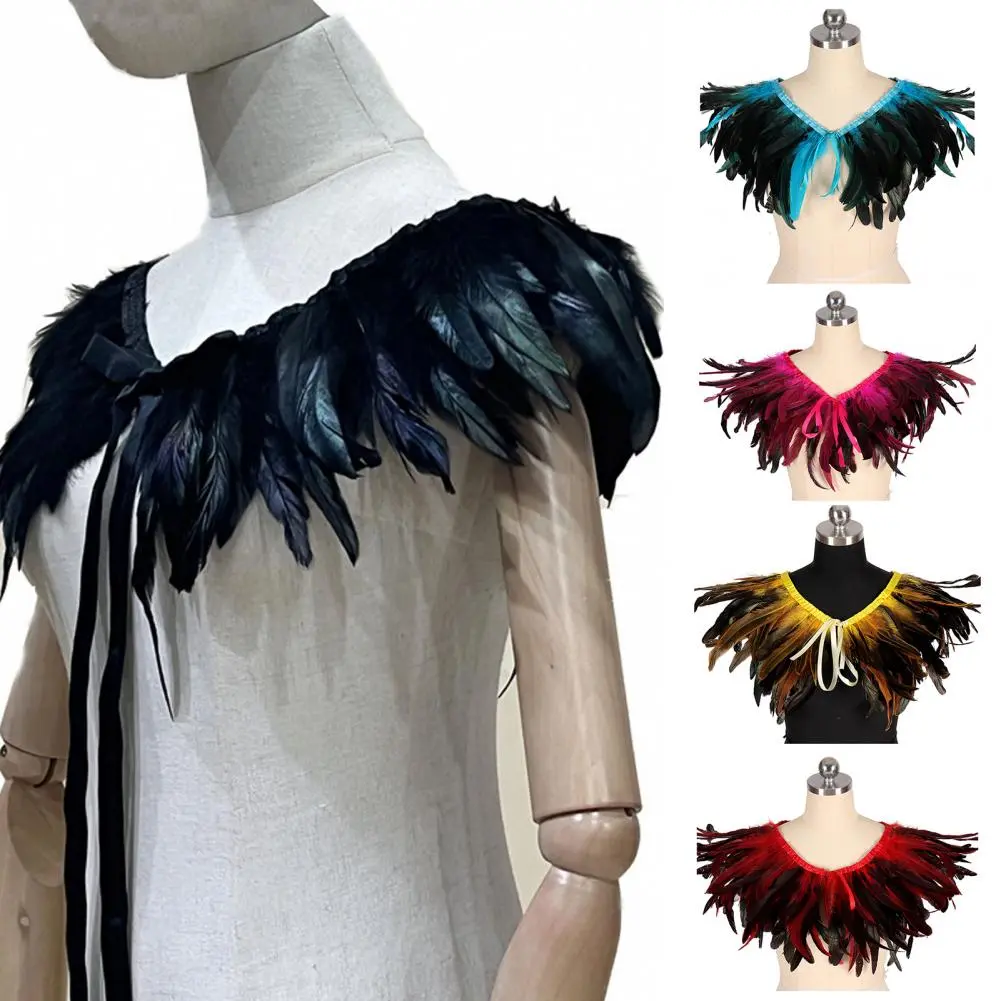 Feather Scarf Colorful Feather Shawl for Halloween Parties Style Cloak with Lace-up Ribbon Wear As Skirt or Shawl Costume