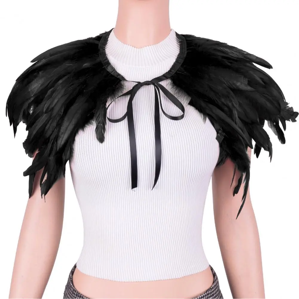 Feather Scarf Colorful Feather Shawl for Halloween Parties Style Cloak with Lace-up Ribbon Wear As Skirt or Shawl Costume