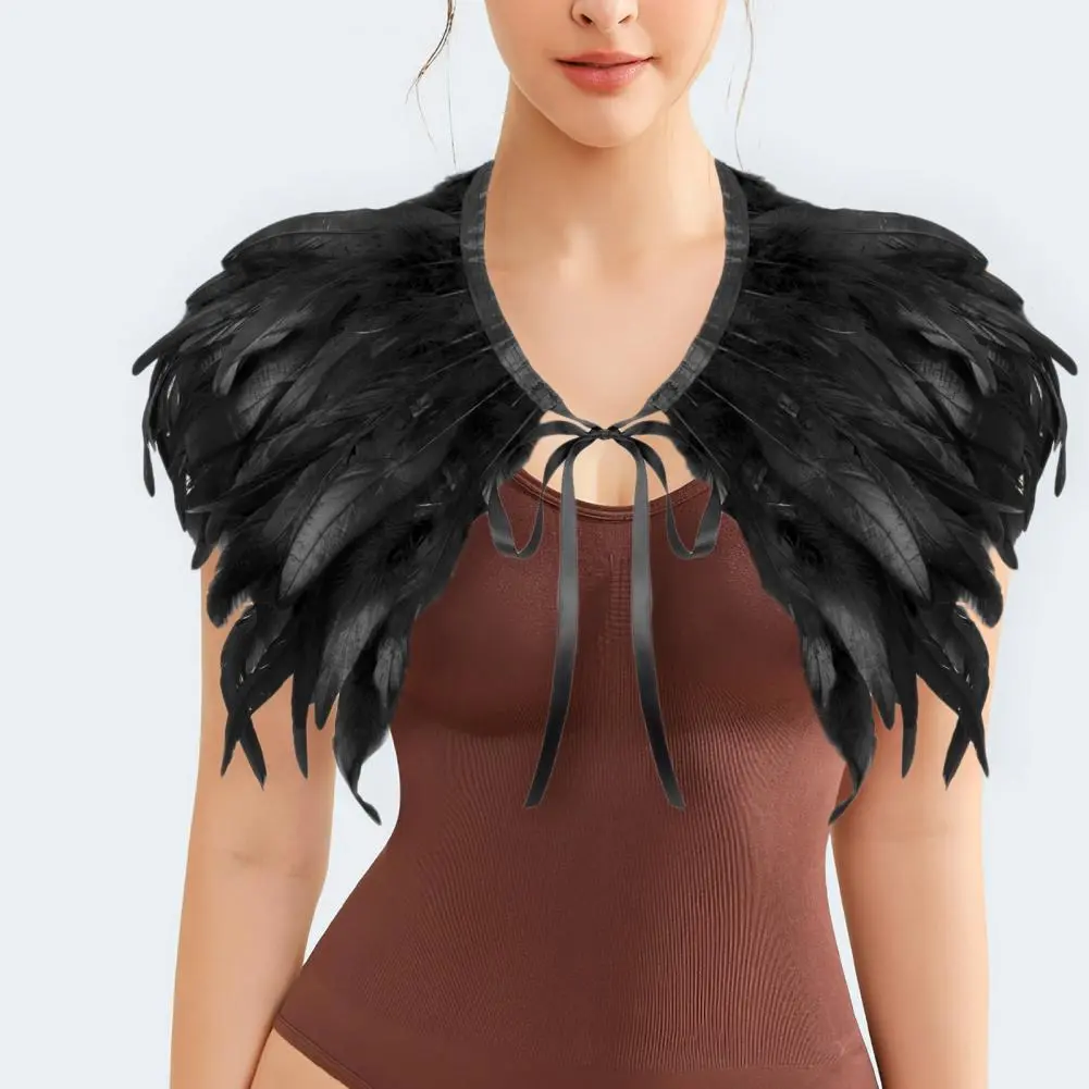 Feather Scarf Colorful Feather Shawl for Halloween Parties Style Cloak with Lace-up Ribbon Wear As Skirt or Shawl Costume