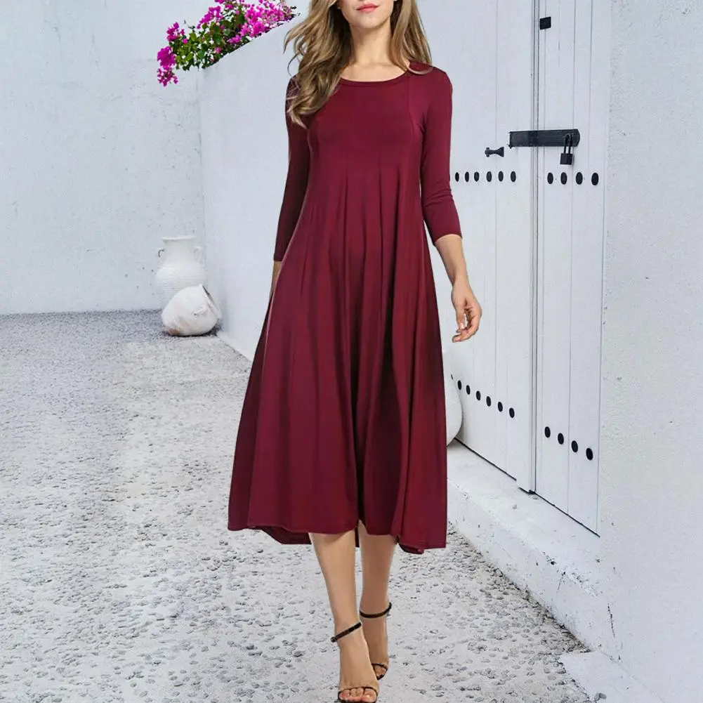 Solid Lady Party Casual Clothing Vestidos Summer Elegant A-Line Pleated Midi Dress For Women