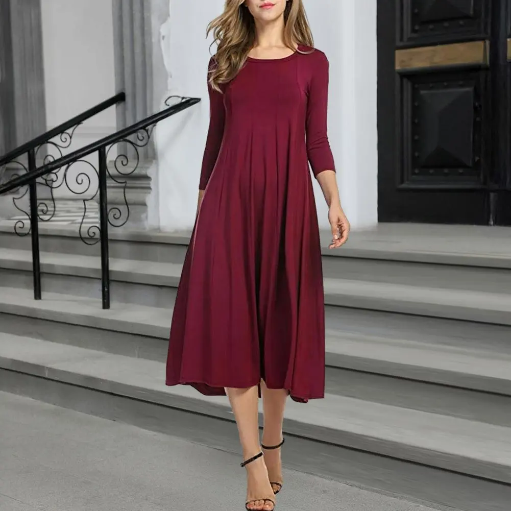 Solid Lady Party Casual Clothing Vestidos Summer Elegant A-Line Pleated Midi Dress For Women