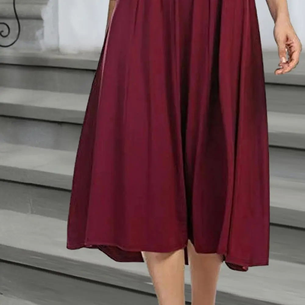 Solid Lady Party Casual Clothing Vestidos Summer Elegant A-Line Pleated Midi Dress For Women