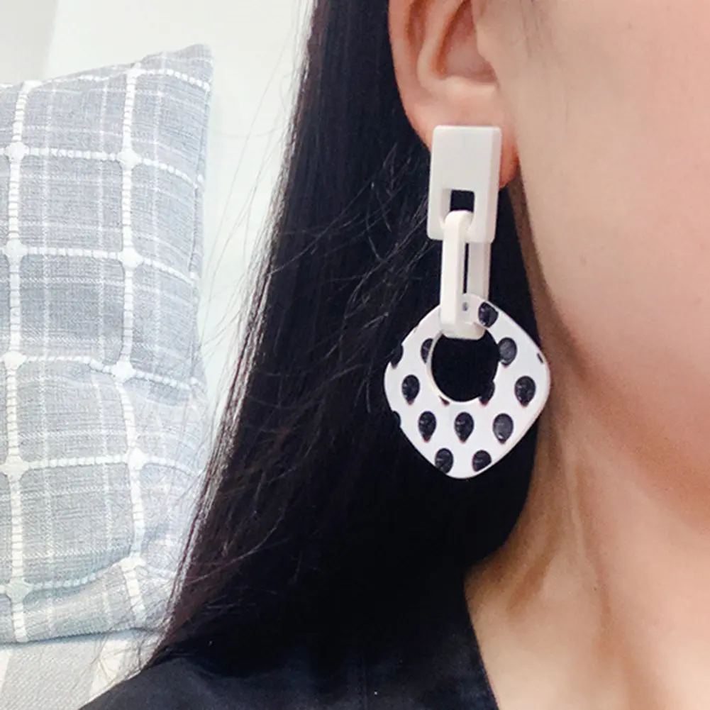 Women Polka Dot Dangle Earrings Hollow Rhombus Geometric Dangle Ear Stud Cuff Earrings Jewelry pendientes серьги женские