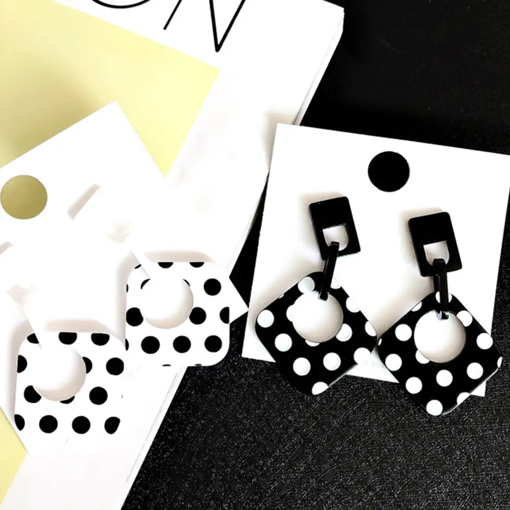Women Polka Dot Dangle Earrings Hollow Rhombus Geometric Dangle Ear Stud Cuff Earrings Jewelry pendientes серьги женские