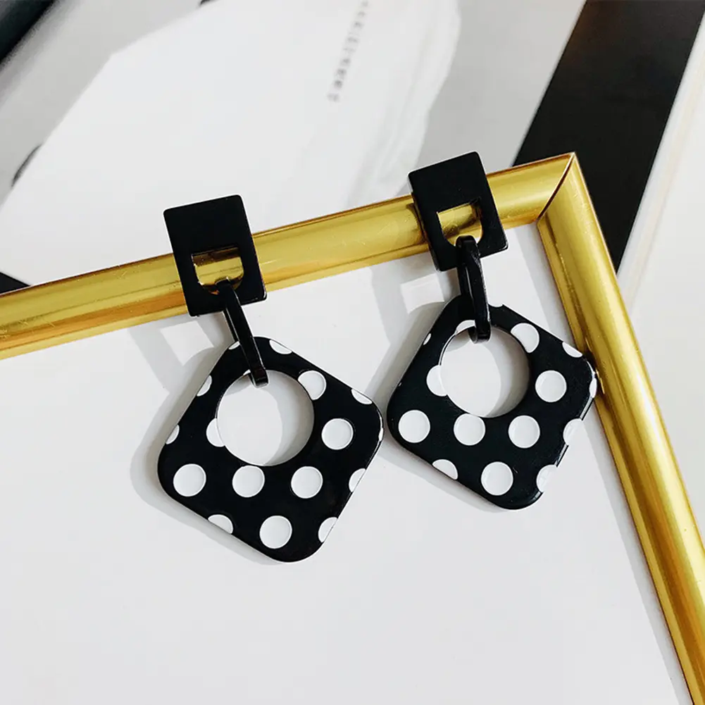 Women Polka Dot Dangle Earrings Hollow Rhombus Geometric Dangle Ear Stud Cuff Earrings Jewelry pendientes серьги женские