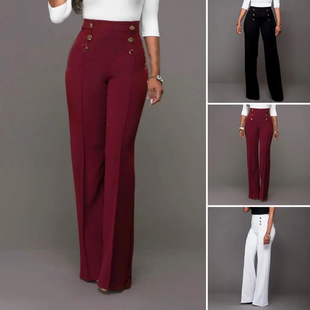 Women Pants Regular Fit Women's Stretchy Bootcut Dress Pants High Waist Business Slacks for Office Work Button Front Workwear