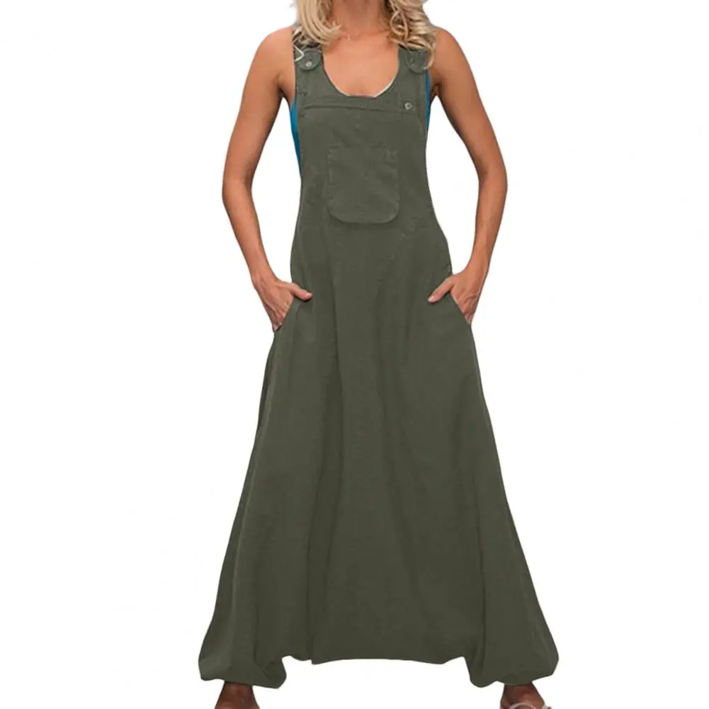Women Summer Loose Thin Jumpsuits Harem Pants Wide Leg Pants Sleeveless Pockets Bib Jumpsuit Siamese Trousers Large Size S-5XL