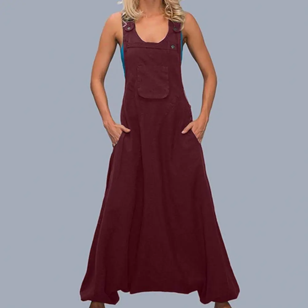 Women Summer Loose Thin Jumpsuits Harem Pants Wide Leg Pants Sleeveless Pockets Bib Jumpsuit Siamese Trousers Large Size S-5XL