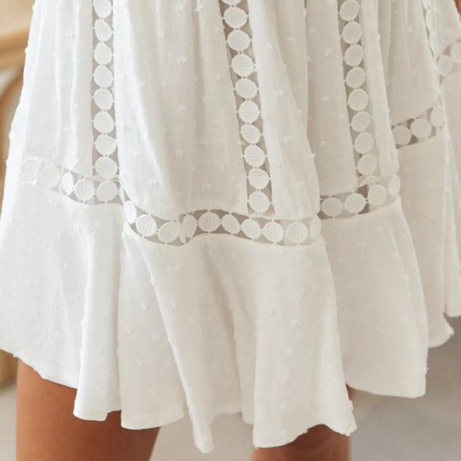 Women 2pcs Skirt Clothes Set Hollow Out Loose  Off Shoulder Embroidery Ruffle Top & Skirt Set Sexy Short Sleeve Camis Tanks Tops