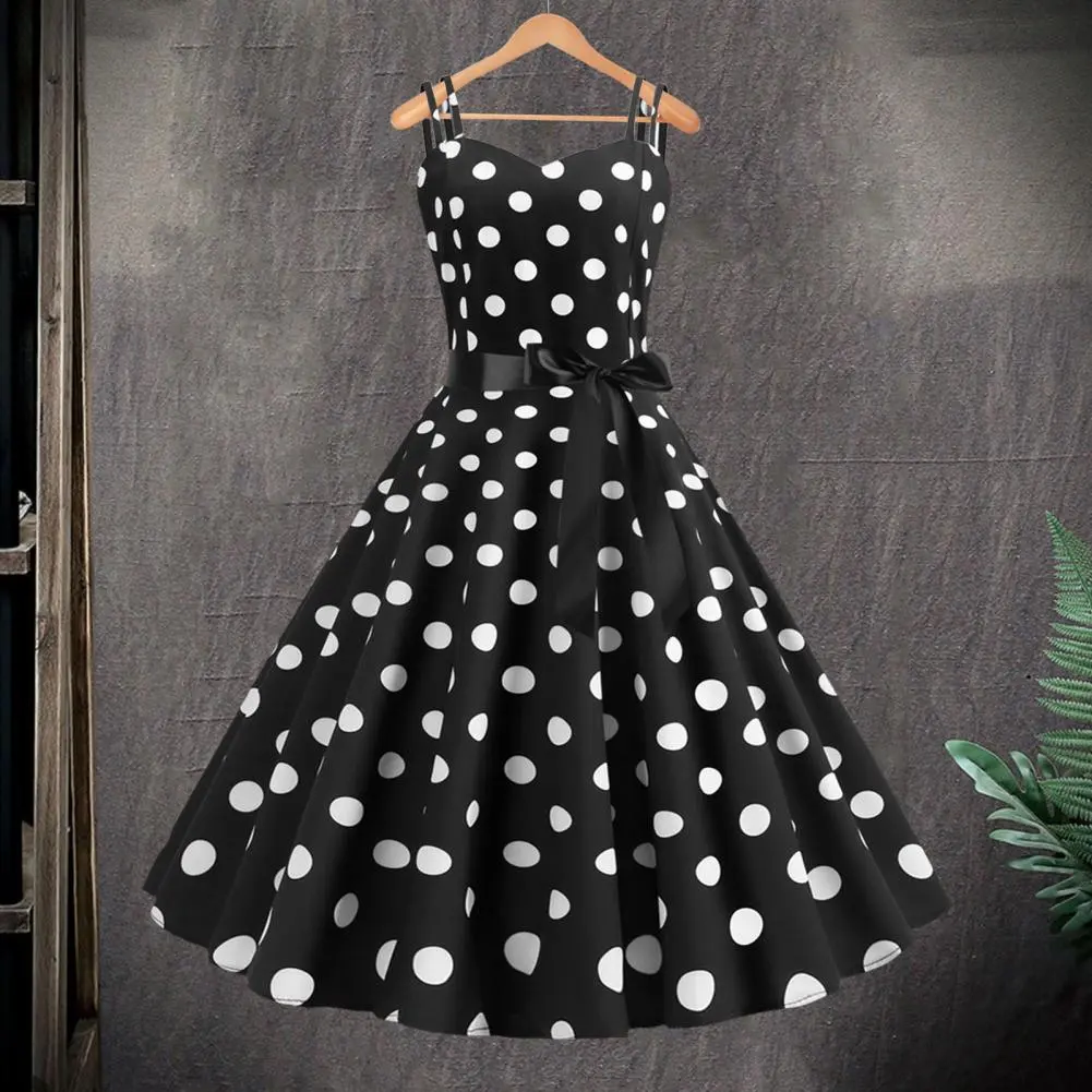 Women Polka Dot Print Summer Dress Sexy Retro White Halter Vintage Dress Robe Femme Pin Up Rockabilly Party Dress