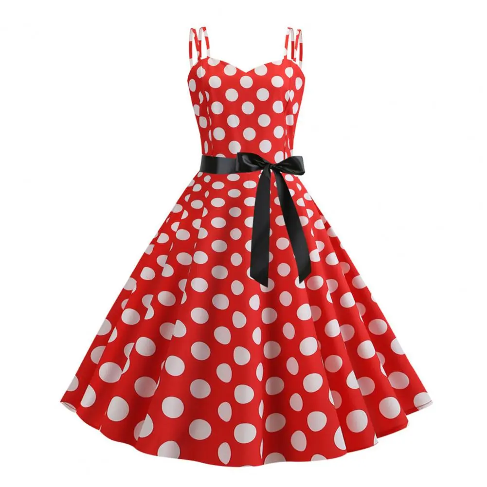Women Polka Dot Print Summer Dress Sexy Retro White Halter Vintage Dress Robe Femme Pin Up Rockabilly Party Dress