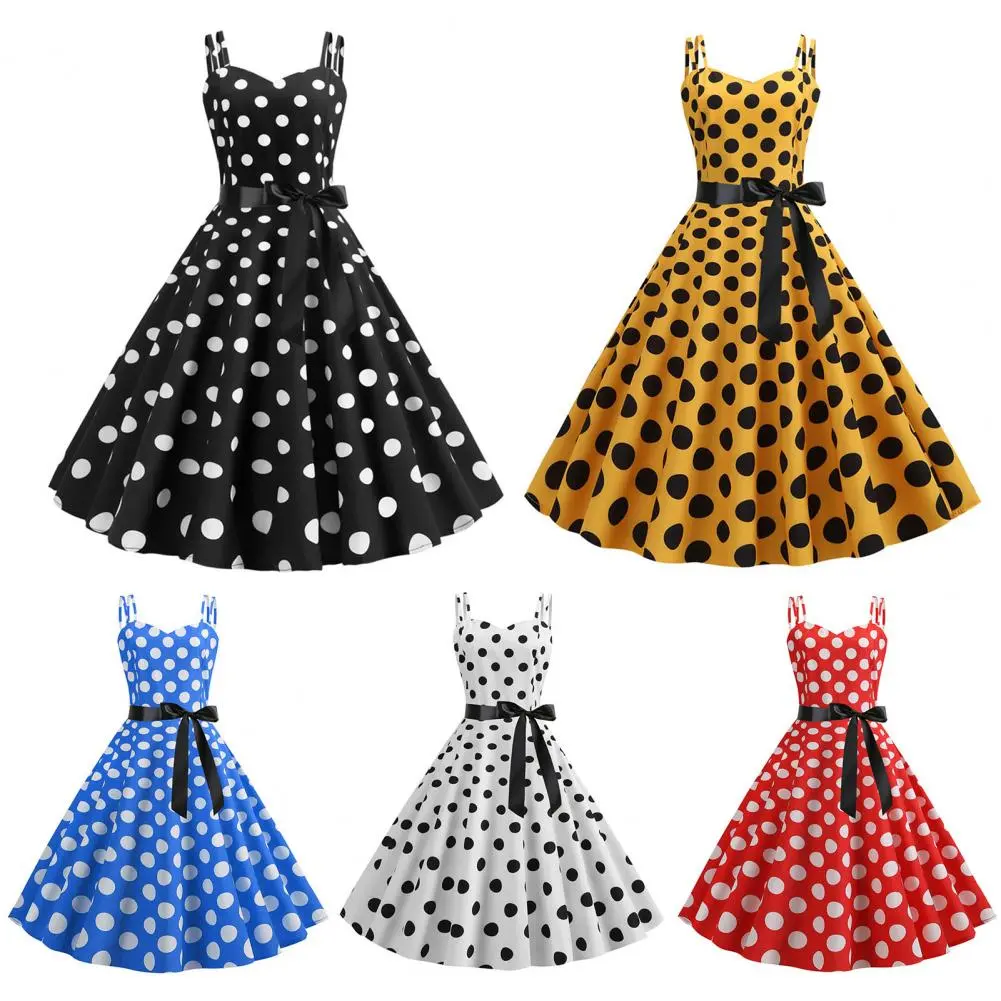 Women Polka Dot Print Summer Dress Sexy Retro White Halter Vintage Dress Robe Femme Pin Up Rockabilly Party Dress