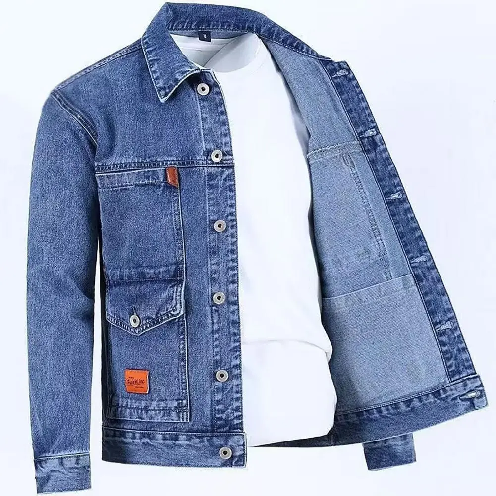 Trendy  Men Coat Casual Hip Hop Men Autumn Denim Jacket Loose Cardigan Men Autumn Jacket for Daily Wear