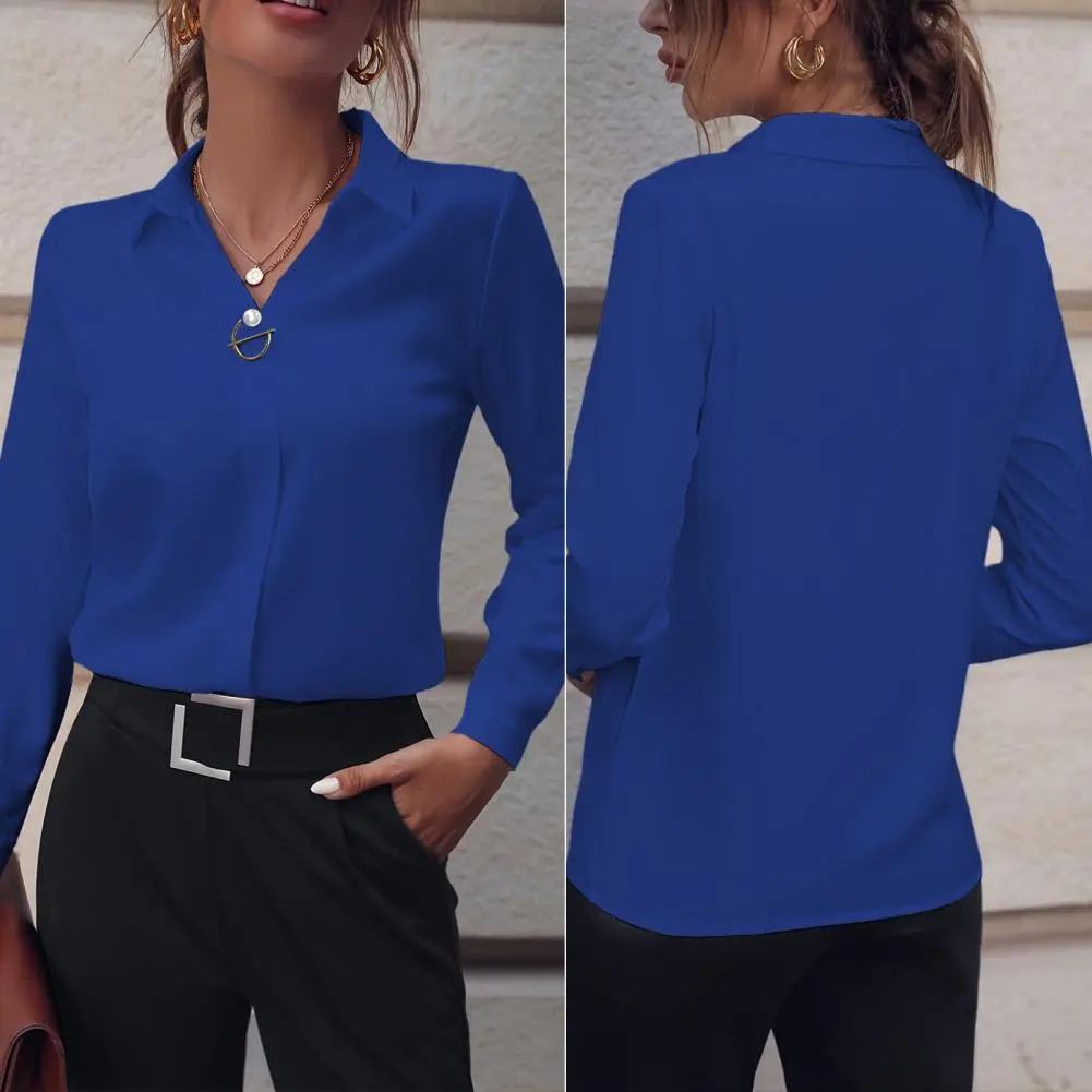 Summer Elegant Women's Blouse New V-neck Long Sleeve Solid Color Loose Shirt Casual White Tops Office Lady Blouses