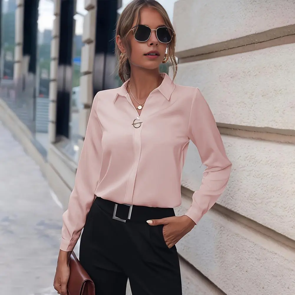 Summer Elegant Women's Blouse New V-neck Long Sleeve Solid Color Loose Shirt Casual White Tops Office Lady Blouses