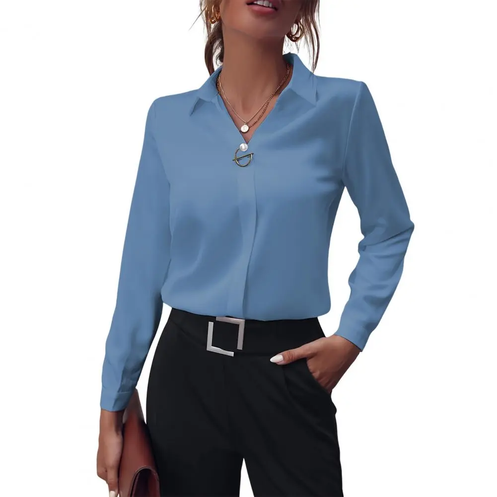 Summer Elegant Women's Blouse New V-neck Long Sleeve Solid Color Loose Shirt Casual White Tops Office Lady Blouses