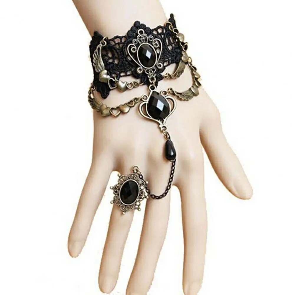 Vintage Classic Gothic Tattoo Lace Choker and Bracelet For Women Black Crystal Pendant Charm Choker Necklaces Boho Jewelry