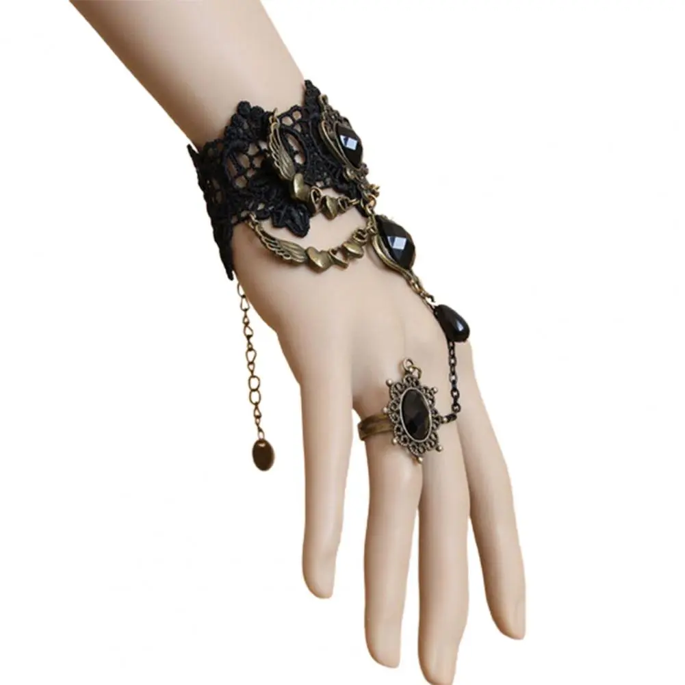 Vintage Classic Gothic Tattoo Lace Choker and Bracelet For Women Black Crystal Pendant Charm Choker Necklaces Boho Jewelry