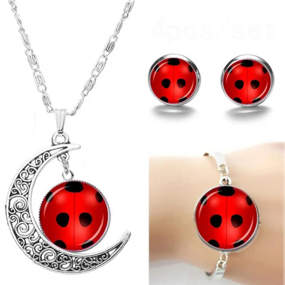 1Set Fashion Silver Color Pendant Ladybug Charm Necklaces Cute Insect Ladybird Animal Jewelry Rhinestone Lovely Necklace Gifts