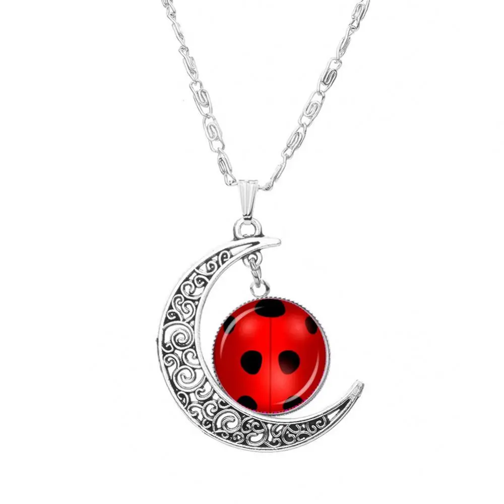 1Set Fashion Silver Color Pendant Ladybug Charm Necklaces Cute Insect Ladybird Animal Jewelry Rhinestone Lovely Necklace Gifts