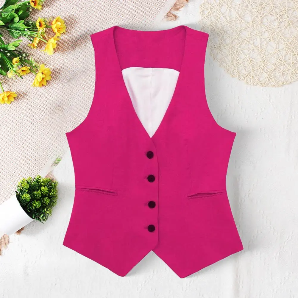 Women's Black Rose Pink Cropped Vest Top Women V Neck Sleeveless Vest Woman Fashion Working Summer Suit Vest Short Coats