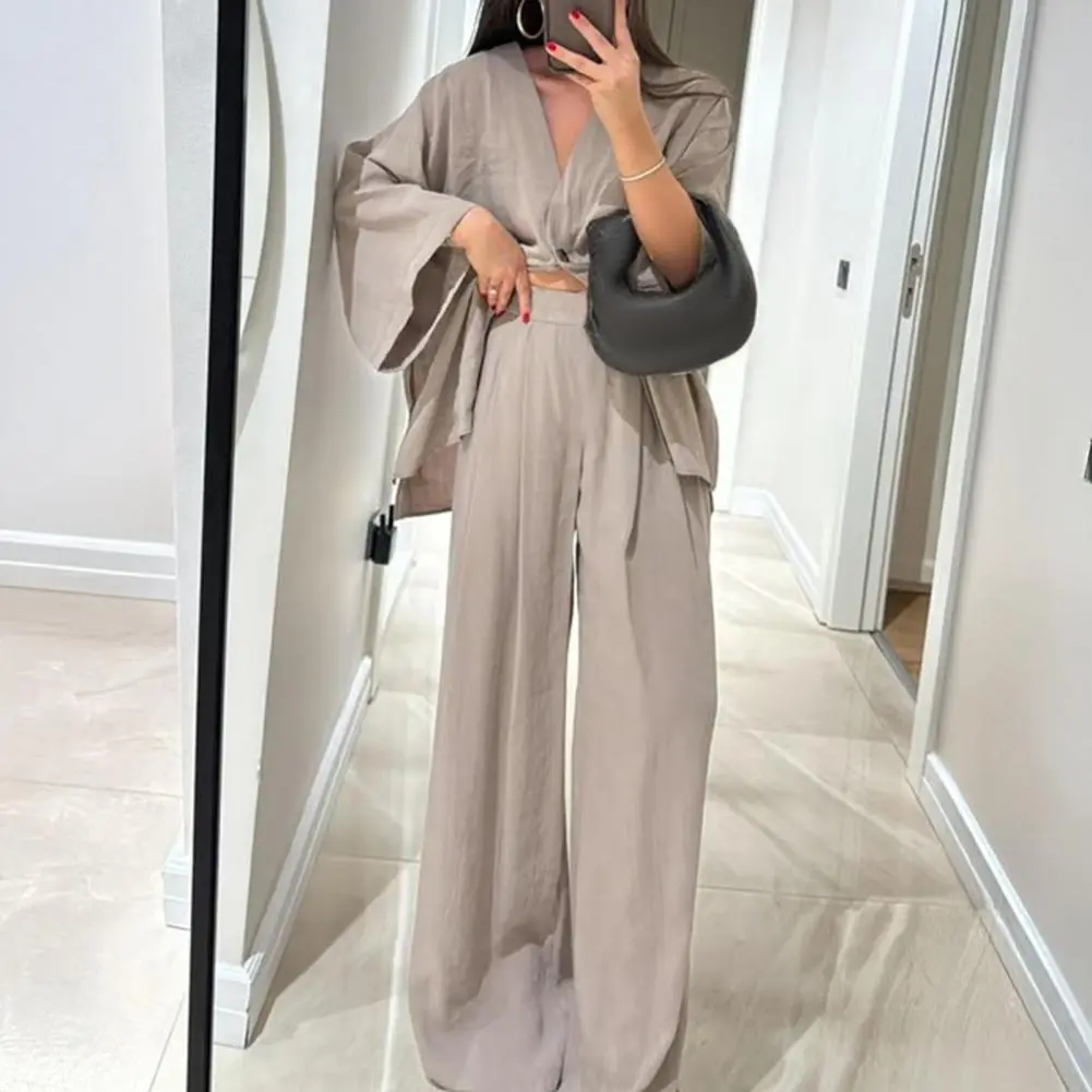 Casual Cotton Linen Pants Sets Women Loose V-neck One Button Shirt High Waist Wide Leg Pant 2025 Spring Summer Lady Suit