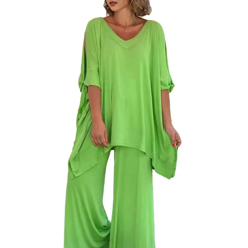 Casual Chic Solid 2 Piece Women Set Fashion 2025 Spring Summer Half Sleeve Off Shoulder Blouse With Pants Suit