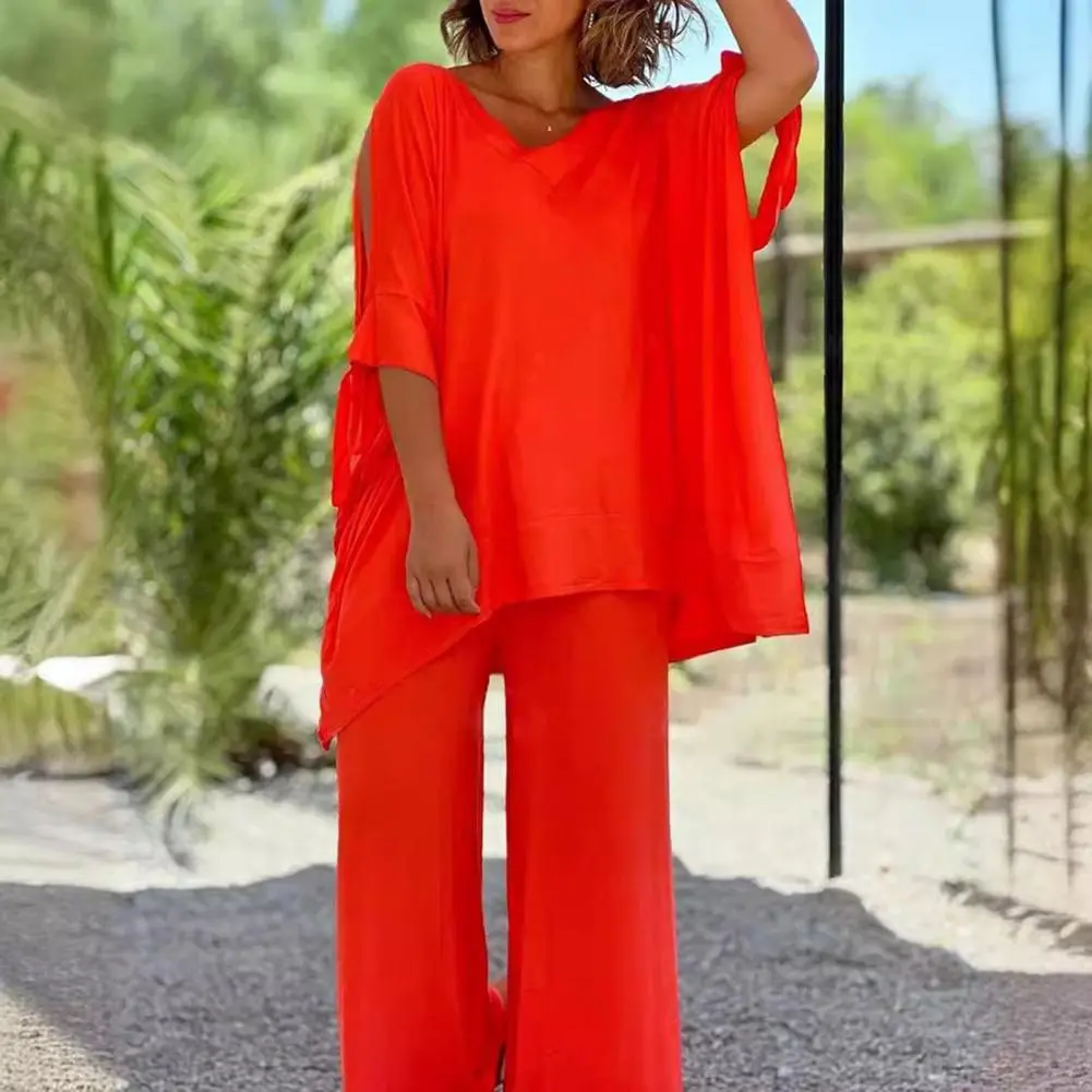 Casual Chic Solid 2 Piece Women Set Fashion 2025 Spring Summer Half Sleeve Off Shoulder Blouse With Pants Suit